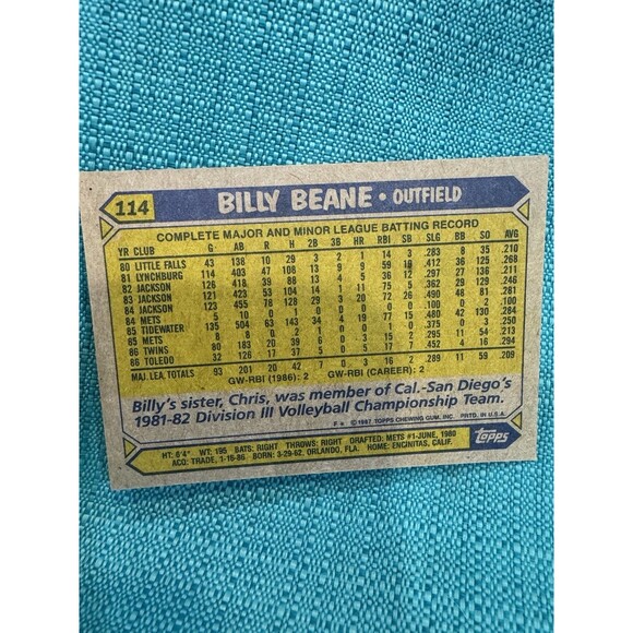 Billy Beane 1987 Topps #114 Minnesota Twins Rookie Card MLB Moneyball A’s GM - Picture 2 of 2